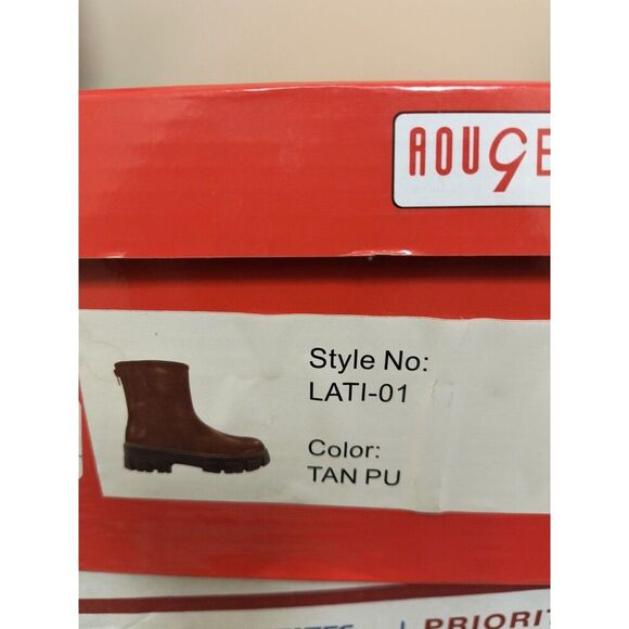 ROUGE TAN/Brown Women's Chunky Heel Boots Size 9 New Box - Picture 2 of 10